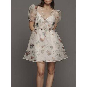 NWT Size S - Farm Rio x Anthropologie Semi-Sheer Puff-Sleeve Dress (NWT US$ 228)